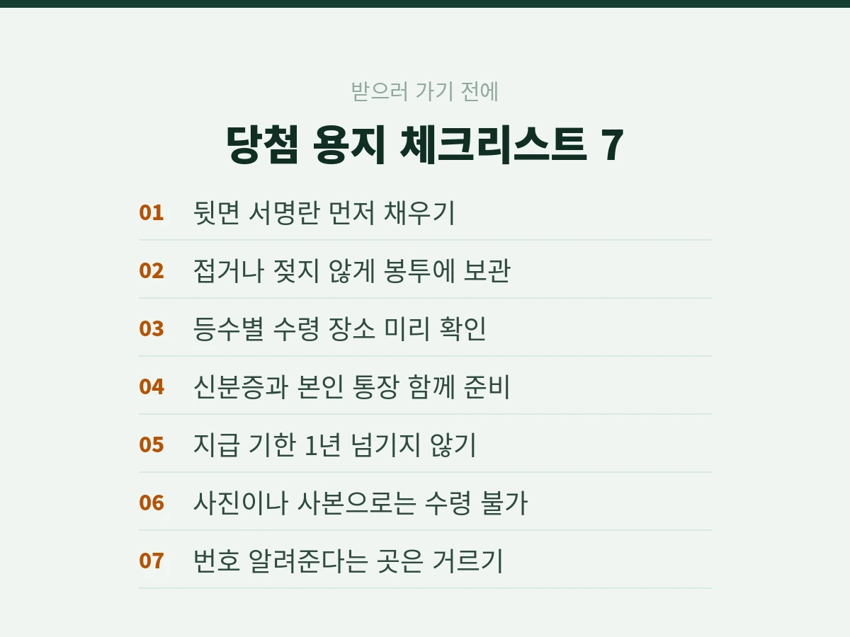 로또 당첨 용지 체크리스트 - 서명과 보관, 수령 장소와 지급 기한 확인