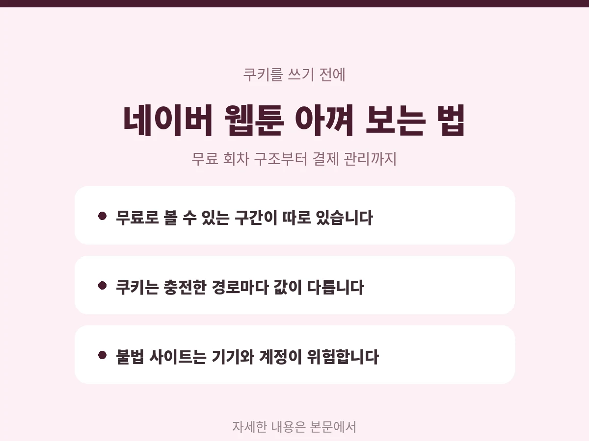 네이버 웹툰 쿠키 아끼는 방법 정리 카드