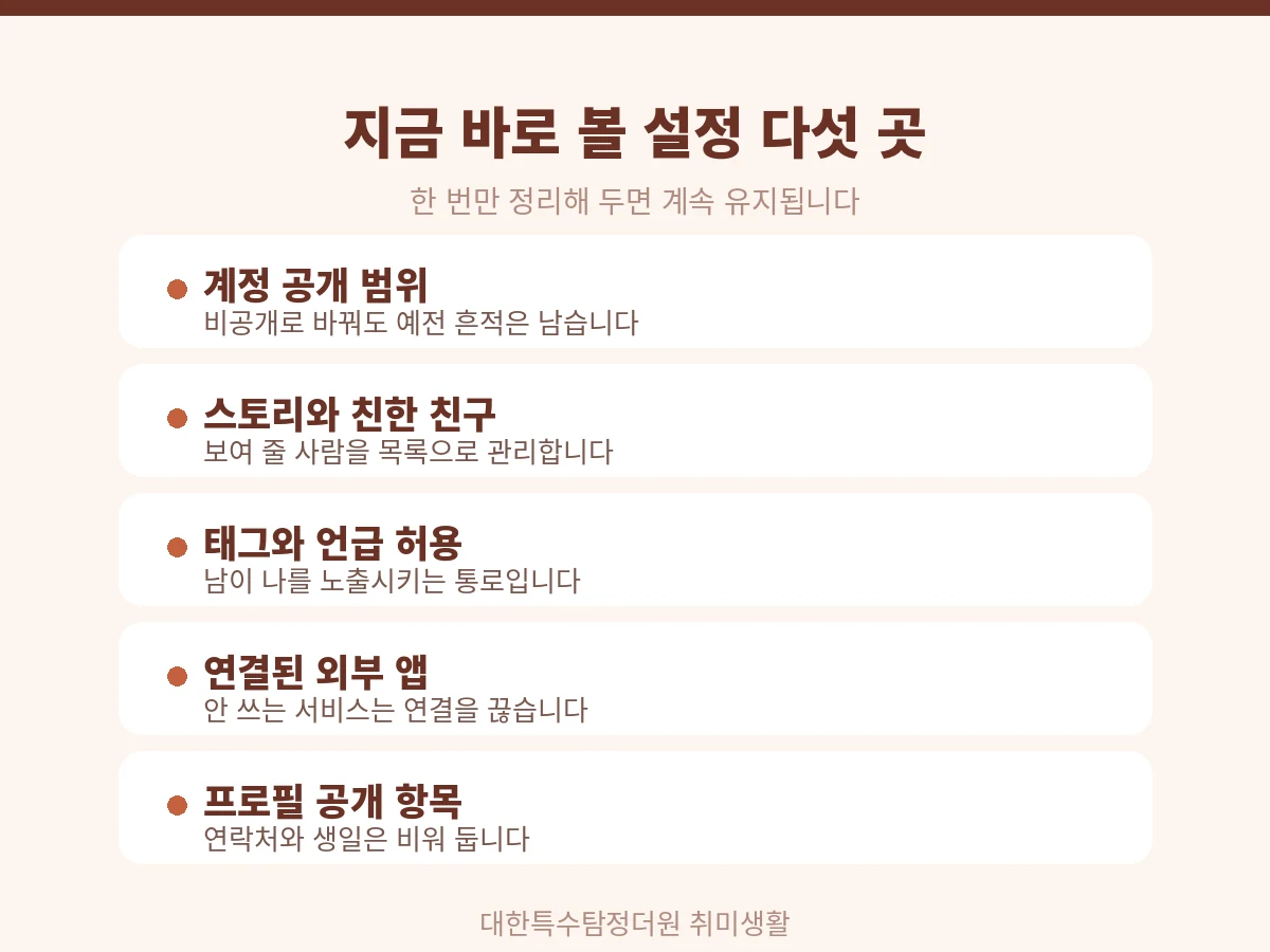 인스타그램에서 먼저 확인할 설정 다섯 가지 정리 카드